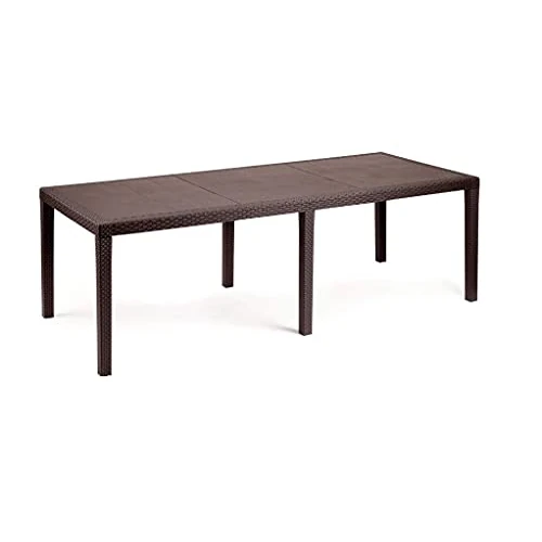 Offerta a tempo: Dmora - Tavolo da esterno Roma, Ripiano rettangolare allungabile da pranzo, Tavolo da giardino estensibile effetto rattan, 100% Made in Italy, 150/220x90h72 cm, Marrone - 39% da 152.99 € a 93.99 €