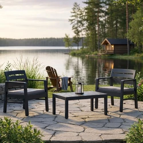Offerta a tempo: Dmora - Set Salotto da Esterno Benevento, Composizione da Giardino con 2 poltrone e 1 tavolino, Salottino Indoor e Outdoor con Cuscini, 100% Made in Italy, Antracite - 52% da 142.99 € a 68.99 €
