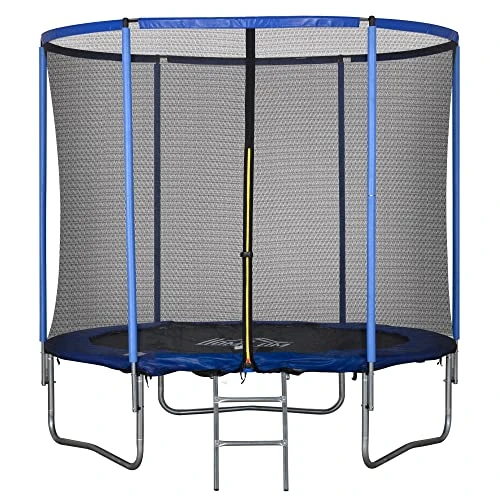 Offre limitée : HOMCOM Tapis élastique pour Enfants et Adultes avec Filet et Bordure rembourrée, Jeux de Jardin et de Maison Φ244x240cm Bleu et Noir de 266.95 € à 235.41 € (12% de remise)