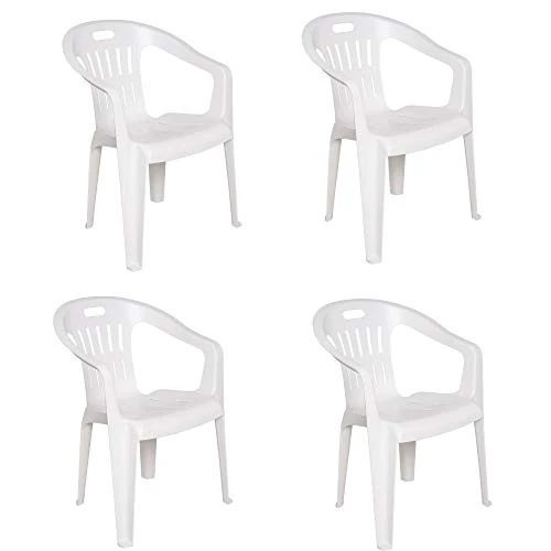 Dmora Set of 4 Stackable Chairs Low Back with Armrests, Made in Italy, 56 x 55 x 78 cm, White