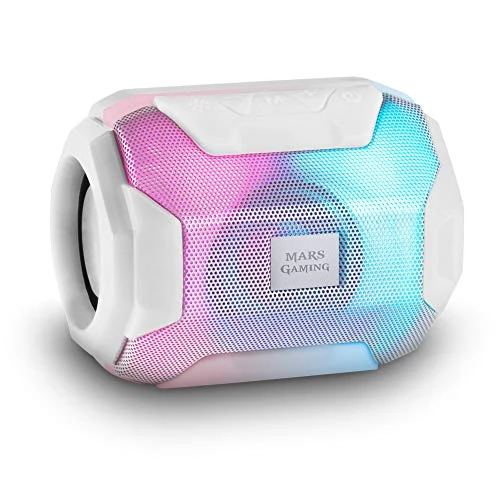 Mars Gaming MSBAXW, Haut-Parleur Bluetooth 10W, Éclairage RGB Flow, Haut-parleurs Ultra-Bass, Bluetooth 5.0, USB/MicroSD/Radio FM, 8h d'Autonomie, Compact et Portable, Blanc