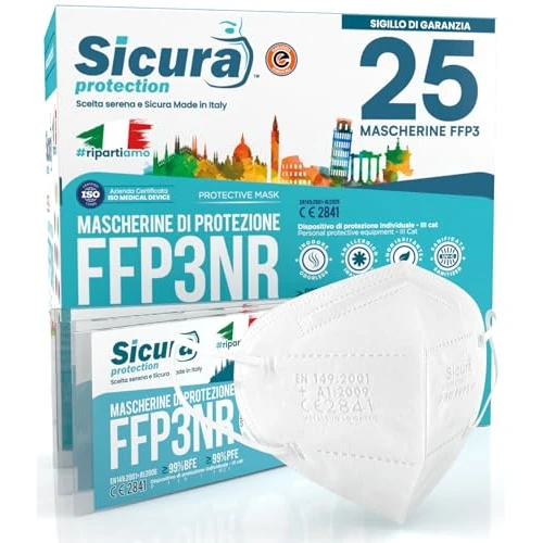 Eurocali 25 Mascherine FFP3 Certificate CE Italia Made in Italy BFE ≥99% | PFE ≥99% Mascherina ffp3 SANIFICATA e sigillata singolarmente. Certificata ISO Produzione 100% Italiane
