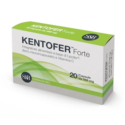 S&R Farmaceutici | KENTOFER Forte - Integratore alimentare a base di Ferro, utile supporto in caso di carenza di Ferro e di Anemia Sideropenica, 20 capsule da 568 mg