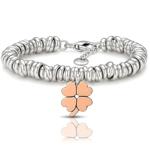 Offerta a tempo: SAGA GIOIELLI® BRACCIALE NODINI INTRECCIATO DONNA FRASI PENSIERI PAROLE EMOZIONALE INCISIONE CUORE (Quadrifoglio portafortuna) - 35% da 26.00 € a 16.90 €