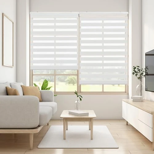 Blindecor Lira estor enrollable noche y día, color Blanco roto, estor de 80 x 180 cm (ancho x alto). Tamaño de la tela 77 x 175 cm. Estores noche y dia elegantes