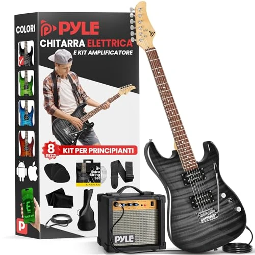Zeitlich begrenztes Angebot: Pyle E Gitarre Set – Electric Guitar Set mit Verstärker 10 Watt – Gitarre 4/4 aus Holz Massiv für Kinder & Erwachsene inkl. Tasche, Kabel, Stimmgerät, Ersatzsaiten, Schultergurt & Plektren – Schwarz von 230.57 € auf 230.57 € (