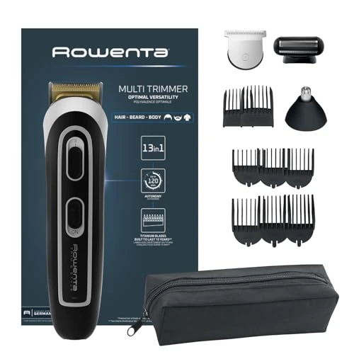 Offerta a tempo: Rowenta TN9140 Trim & Style 13 in 1 Regolacapelli con Lame in Acciaio Inox e 6 Pettini Regolabarba, Batteria al Litio, Autonomia 90 min, Rasoio con Sistema di Bloccaggio e Tecnologia Wet & Dry - 44% da 61.99 € a 34.98 €