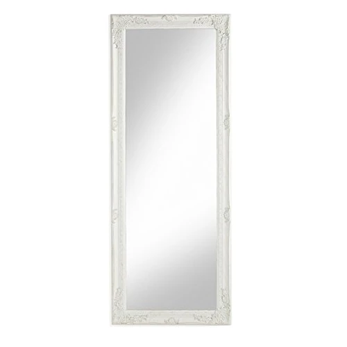 Baroni Home Specchio in Legno Bianco con Cornice Shabby, Specchiera da Parete Rettangolare per camera da letto, bagno o soggiorno, Specchio Shabby Bianco Anticato, 55x142 cm