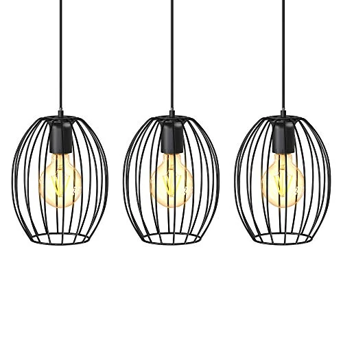 Offerta a tempo: B.K.Licht Lampadario vintage, adatto per 3 lampadine E27 non incluse, largo 70cm, alto 112cm, lampada a sospensione con paralumi a filo, metallo nero - 0.00% da 29.99 € a 29.99 €