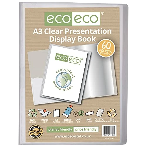 Offre limitée : eco-eco – Porte-vues transparent avec 60 pochettes en plastique 50% recyclé, format A3 - eco102 de 15.06 EUR à 15.06 EUR (remise 0%)