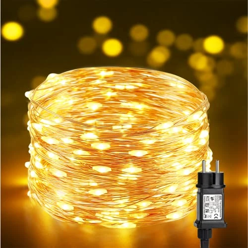 Offerta a tempo: BrizLabs Luci Natale Esterno 10M 100 LED Catene Luminose Interno Impermeabile 8 Modalità Luce Stringa Filo Rame Lucine LED Decorazioni per Casa, Feste, Matrimonio, Terrazza, Balcone, Bianco Caldo - 18% da 15.99 € a 13.10 €