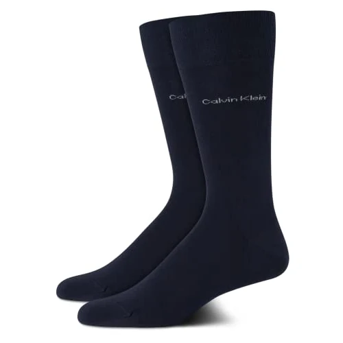 Calvin Klein Casual Flat Knit Cotton Men's Crew Socks 2 pack, Calcetín clásico de los hombres, Navy, 39/42