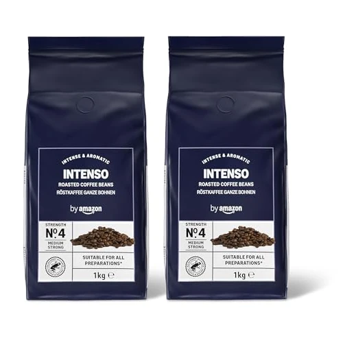 Offerta a tempo: by Amazon Caffè in Grani Intenso, Tostatura Scura, 2kg (2 Confezioni da 1kg) - Certificato Rainforest Alliance - 40% da 37.26 € a 22.38 €
