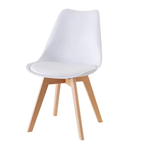 Offerta a tempo: Baroni Home Sedia da Pranzo o Ufficio con Gambe in Legno, Sedia Ergonomica con Cuscino Integrato 57X48X79 cm 1, Bianco - 20% da 44.99 € a 35.99 €