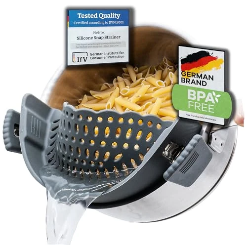 Limited-time offer: Netrox - Snap-on Made of Silicone - Noodle Strainer Attachment for Hanging in Pot & pan – BPA-Free, Dishwasher-Safe Kitchen - Draining as a Pouring aid for pots from 21.89 £ to 21.89 £ (save 0.00%)