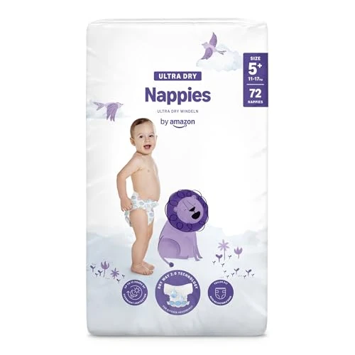 Offerta a tempo: by Amazon - 72 Ultra Dry Nappies - Taglia 5+ (11-17kg) (Stesso Prodotto Commercializzato in Precedenza con il Marchio Mama Bear) - 32% da 18.42 € a 12.57 €