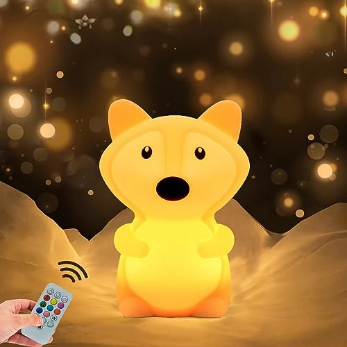 Limited offer: WHA&DARREN Large Fox Night Light for Kids, Bedside Lamp for Child, Silicone Nursery Lamp for Breastfeeding, Eye Caring, Adjustable Brightness & Color, Touch + Remote Control from 18.07 EUR to 16.99 EUR (save 6%)