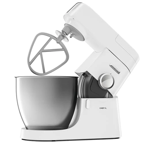 Kenwood Chef XL KVL4100W, Robot Pâtissier avec 3 Crochets et Fouets pour Pétrir, Idéal pour Monter et Mélanger, Bol de 6.7 L Lavable au Lave-Vaisselle, 1200W, Blanc