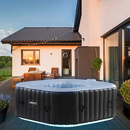 Offerta a tempo: Arebos Vasca idromassaggio gonfiabile con illuminazione a LED | 154x154 cm | 6 colori | quadrato | per interni ed esterni | per 4 persone | 130 getti massaggianti | con riscaldamento | 600 l - 5% da 399.90 € a 379.90 €