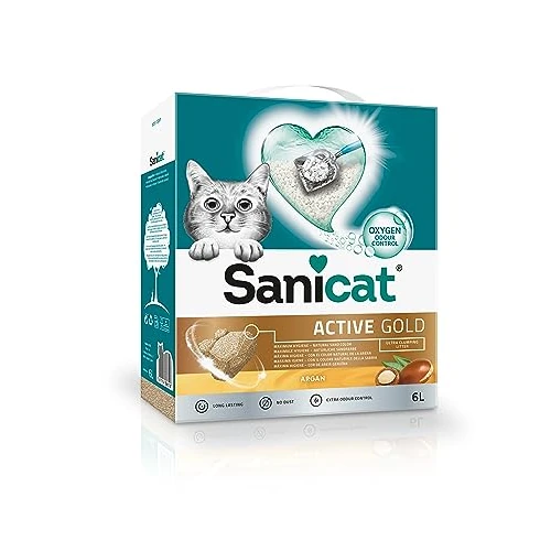 Offerta a tempo: Sanicat-Lettiera per gatti agglomerante Active Gold con aroma all'argan | A base di minerali naturali per garantire il controllo dei cattivi odori | Assorbe l'umidità e facilita la pulizia, Formato 6L - 0.00% da 8.99 € a 8.99 €