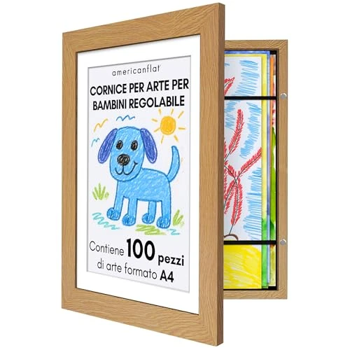 Offerta a tempo: Americanflat Cornice Porta Disegni per Bambini (Rovere) - Cornice A4 con Passepartout e 25x32 cm Senza Passepartout - Cornice Apribile per Disegni Bambini con Vetro Infrangibile - 15% da 22.99 € a 19.54 €