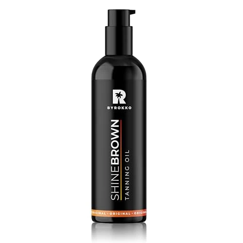 BYROKKO Shine Brown Premium Tanning Accelerator Oil (150 ml), XXL Tan Accelerator voor zonnebank en buitenzon, bereik een natuurlijke bruine kleur met natuurlijke ingrediënten. Kokosolie, Walnootolie,