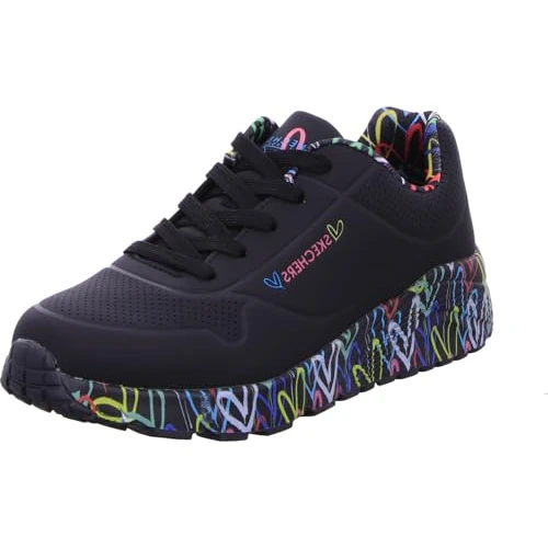 Skechers meisjes Uno Lite Mooie Luv Sneaker, Zwarte Synthetische Multi Trim, 27 EU
