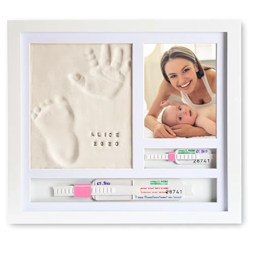 PITI COT Cadre Empreintes Bébé | Lettres Nombres et Porte Bracelets Naissance | Kit Empreinte Pieds et Mains Bébé | Cadeau Jeune Maman Bebe Fille et Garçon