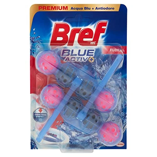 Bref Bref WC Blue Activ+ Floral, Nettoyant Désodorisant WC en pastilles désinfectantes salle de bain, propre, frais, Duopack - 100 g
