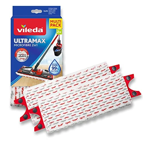 Vileda UltraMax Ricarica per Scopa Piatta, Microfibra, Blanc/Rouge, 2 Unité (Lot de 1)