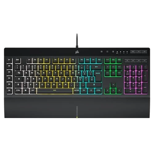 Corsair K55 RGB PRO Przewodowa Klawiatura Membrana Gaming, Podświetlenie RGB, 6 Klawiszy Makro Z Integracją Software Elgate, Odporny na infiltrację Pyłu I Cieczy, QWERTY, Czarny
