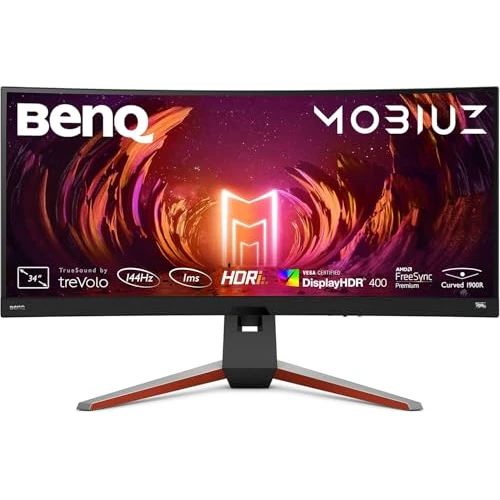 BenQ MOBIUZ EX3415R Monitor Gaming Curvo 34" IPS UWQHD Ultrawide 21:9, 144Hz, 1ms MPRT, HDR400, HDRi, 98% P3, FreeSync Premium, Eye-Care, Altoparlanti 2.1