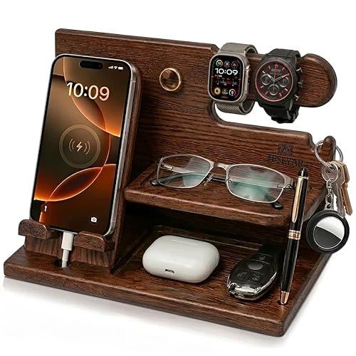 Limited-time offer: Teslyar Gifts for Men Wood Phone Docking Station | Wooden Desk Organiser from 35.00 £ to 35.00 £ (save 0.00%)
