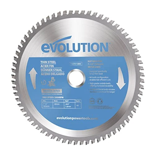 Evolution T185TCT-68MS- 185 mm Lama per taglio di acciaio sottile - Lama per metallo a 68 denti con punte in carburo che in pratica non genera surriscaldamento, ronzii o scintille