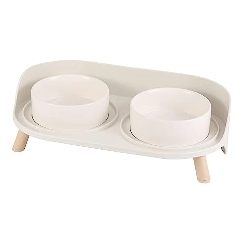 Zestaw misek na wodę dla kotów - podniesione miski z antypoślizgowym stojakiem - podwyższone miski dla szczeniąt i małych psów - podwójne ceramiczne miski do karmienia kotów z ochroną