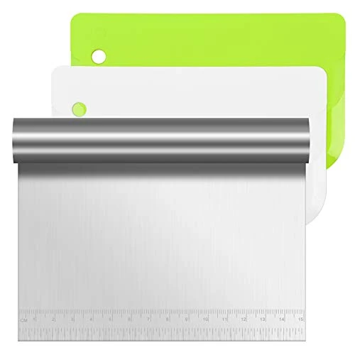 Vicloon Grattoir à Pâte, 3PCS Grattoir à Pâte en Acier Inoxydable Grattoir à Patisserie avec de Mesure,Grattoir Pâte en Plastique Peut être Utilisé pour Couper la Pâte Et Couper Les Légumes