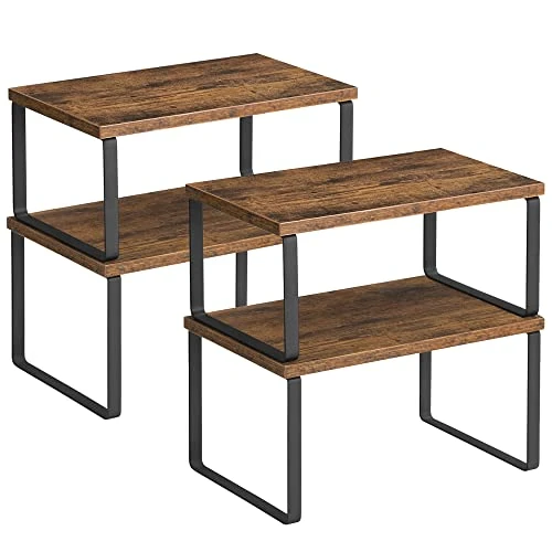 Limited-time offer: SONGMICS Kitchen Cupboard Organisers, Set of 4 Counter Storage Shelves, Stackable, Expandable Spice Racks, Metal and Engineered Wood, Black and Rustic Brown KCS021X01 from 29.99 GBP to 29.99 GBP (save 0%)