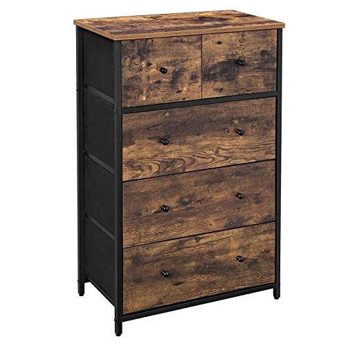 Offerta a tempo: SONGMICS Cassettiera, Mobiletto con 5 Cassetti in Tessuto, Piano e Fronte in Truciolato, Credenza, Camera da Letto Soggiorno Ingresso Cameretta, Marrone Vintage e Nero Classico LGS45H - 15% da 74.99 € a 63.74 €