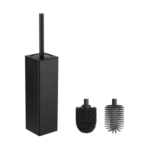Offerta a tempo: BVL Nero Scopino per WC, Scovolino WC in Silicone Morbido che Include 2 Teste di Spazzola per il Bagno, Scopino in Metallo - 0.00% da 22.99 € a 22.99 €
