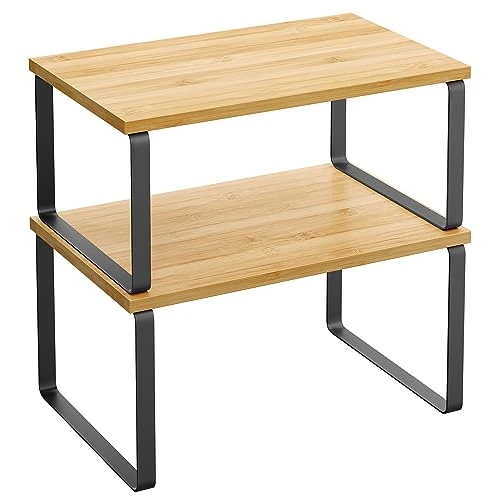 Offerta a tempo: SONGMICS Scaffale Portaspezie, Set di 2 Organizzatori da Cucina Espandibili, Scaffale da Cucina Impilabile, Metallo e Legno Ingegnerizzato, Nero Inchiostro e Beige Naturale KCS02NB - 36% da 24.99 € a 15.99 €