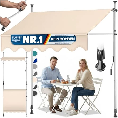 Offerta a tempo: KESSER® Tenda da Sole a Morsetto con manovella per Balcone, Tenda da Sole per Balcone, Regolabile in Altezza, Idrorepellente, Protezione Solare, Copertura per terrazze, Beige, 350cm - 29% da 122.80 € a 87.80 €