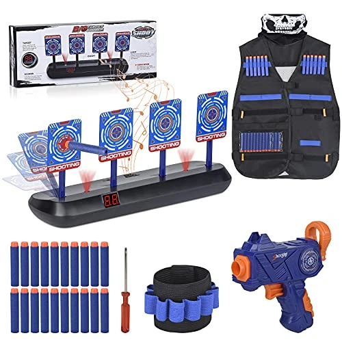 Offerta a tempo: Bersaglio Pistola per Nerf Dardi, Bersaglio con Giubbotto tattico, 1 Fucile per Bambini e 20 Freccette, Regali Giocattoli per 6 7 8 9 10 Anni Regali di Compleanno per Bambini - 0.00% da 27.99 € a 27.99 €