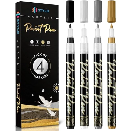 Zeitlich begrenztes Angebot: Stylo Acrylstifte Schwarz Weiß Gold Silber, 4 Metallic Stifte von 8.99 € auf 8.99 € (0.00% Rabatt)
