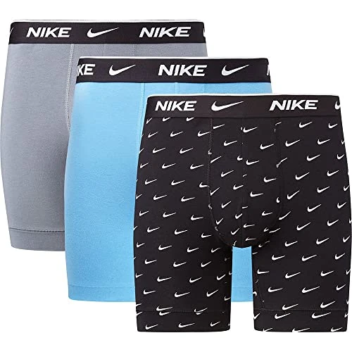 Nike Everyday Cotton Stretch Boxer Briefs 3Pk da Uomo Swoosh Print/Grey/Uni. Blue M