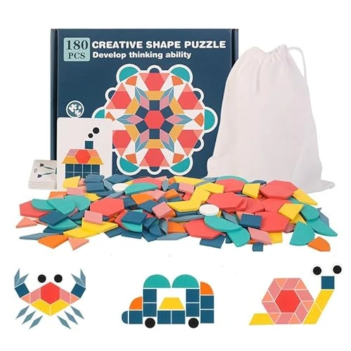 EACHHAHA Wooden Pattern Blocks,Creative Jigsaw Puzzle Toys for KidsIntelligence,Various Geometric Shapes