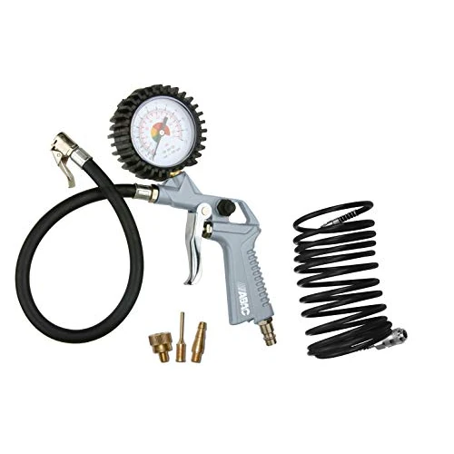 ABAC Kit para compresor de Herramientas de Inflador G-811TI (Inflador de neumáticos con manómetro de 60 mm + manguera espiral + 3 puntas de inflado)