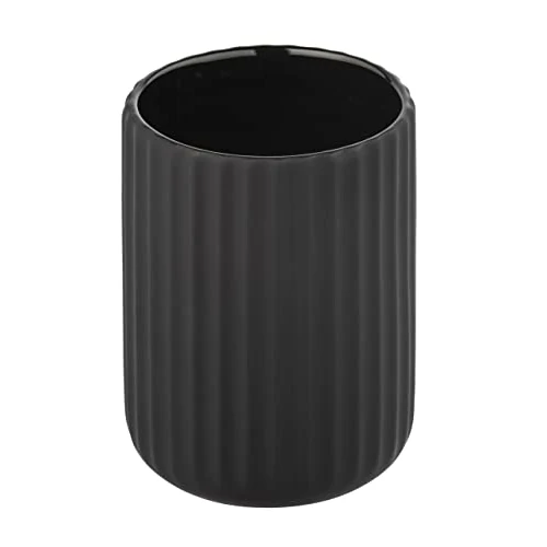 Limited offer: WENKO Belluno Toothbrush Holder for Toothbrush and Toothpaste Made of Elegant Ceramic with Modern Curves Ribbed Soft-Touch Surface in Matte Black Diameter 8 x 11 cm from 13.74 EUR to 13.74 EUR (save 0%)