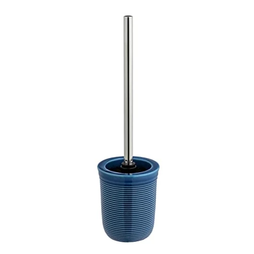 Zeitlich begrenztes Angebot: WENKO Standgarnitur Sada aus Keramik mit strukturierter Oberfläche, schwarzer Bürstenkopf Ø 8 cm auswechselbar, WC-Bürste mit Stiel in Silber, Zubehör für Bad und Gäste-WC, Ø 12 x 38 cm, Marineblau von 22.97 € auf 22.97 € (0.0