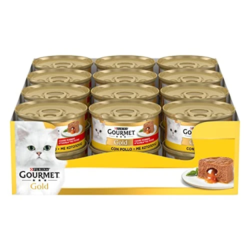 GOURMET Gold Heart Soft Wet Food for Adult Cats with Chicken, 24 Cans of 85 g