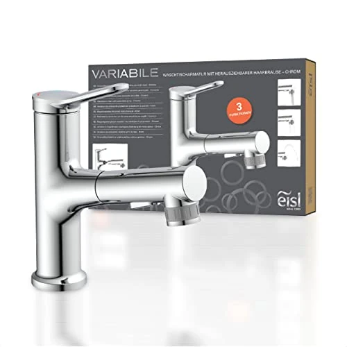 Offerta a tempo: EISL VARIABILE NI075VARCR, rubinetto bagno lavabo, rubinetto da bagno con doccetta estraibile, miscelatore per lavabo con doccetta, miscelatore lavabo bagno, cromo - 57% da 109.99 € a 47.03 €